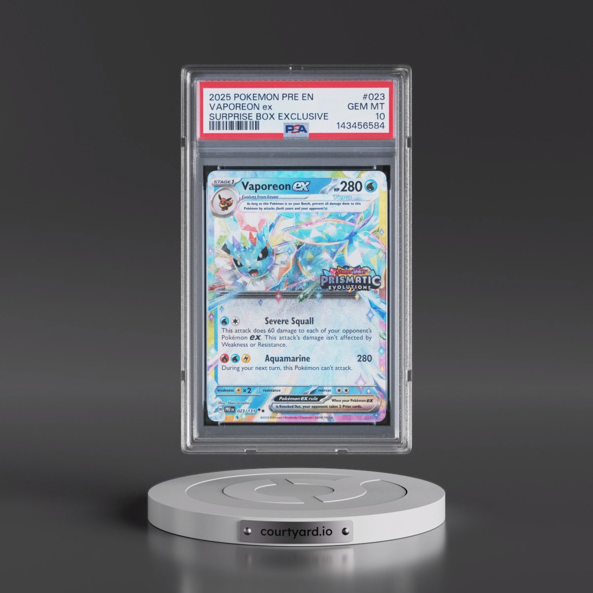 2025 Pokémon Pre EN-Prismatic Evolutions #023 Vaporeon EX - Holo Surprise Box Exclusive (PSA 10 GEM MINT)