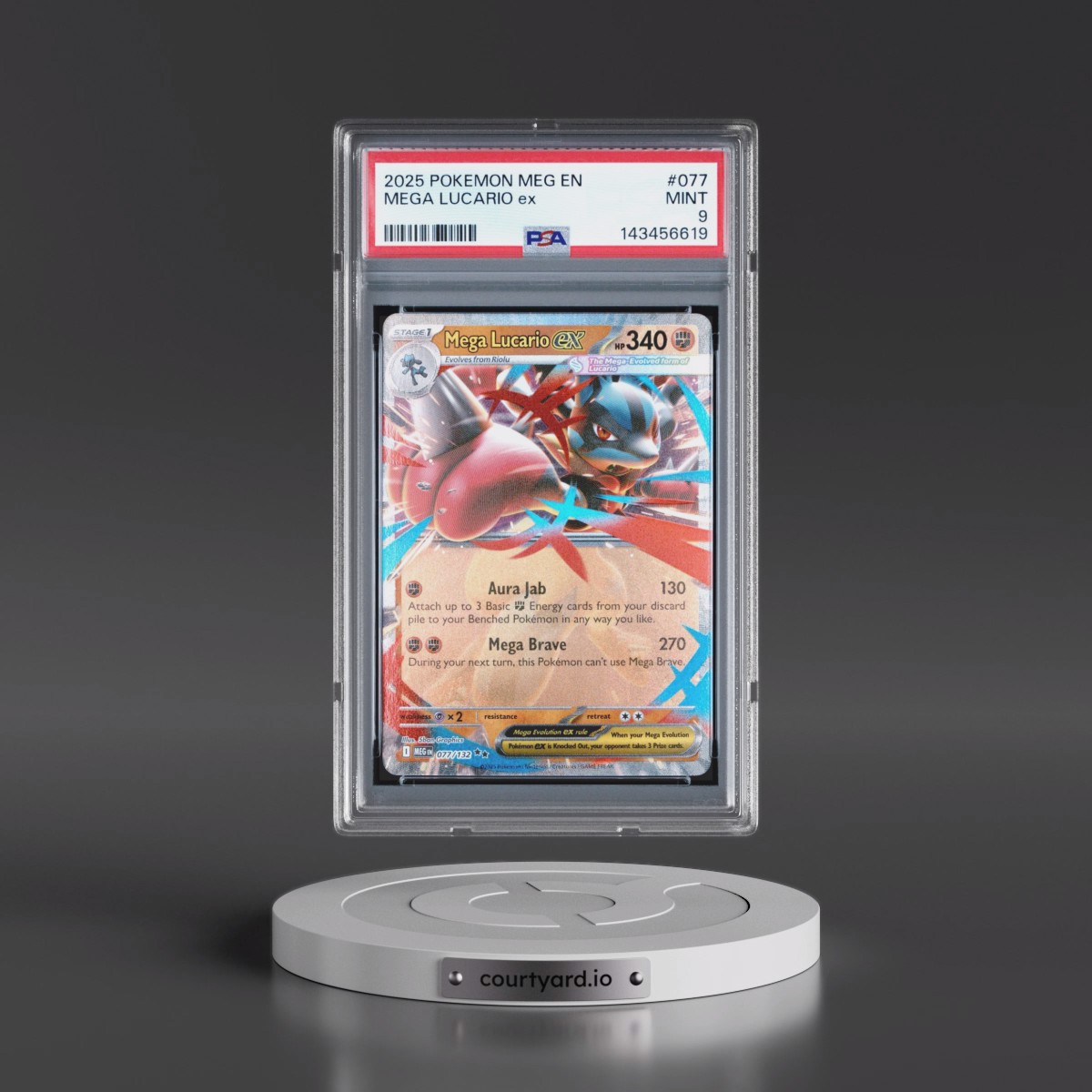 2025 Pokémon Meg EN-Mega Evolution #077 Mega Lucario EX - Holo (PSA 9 MINT)
