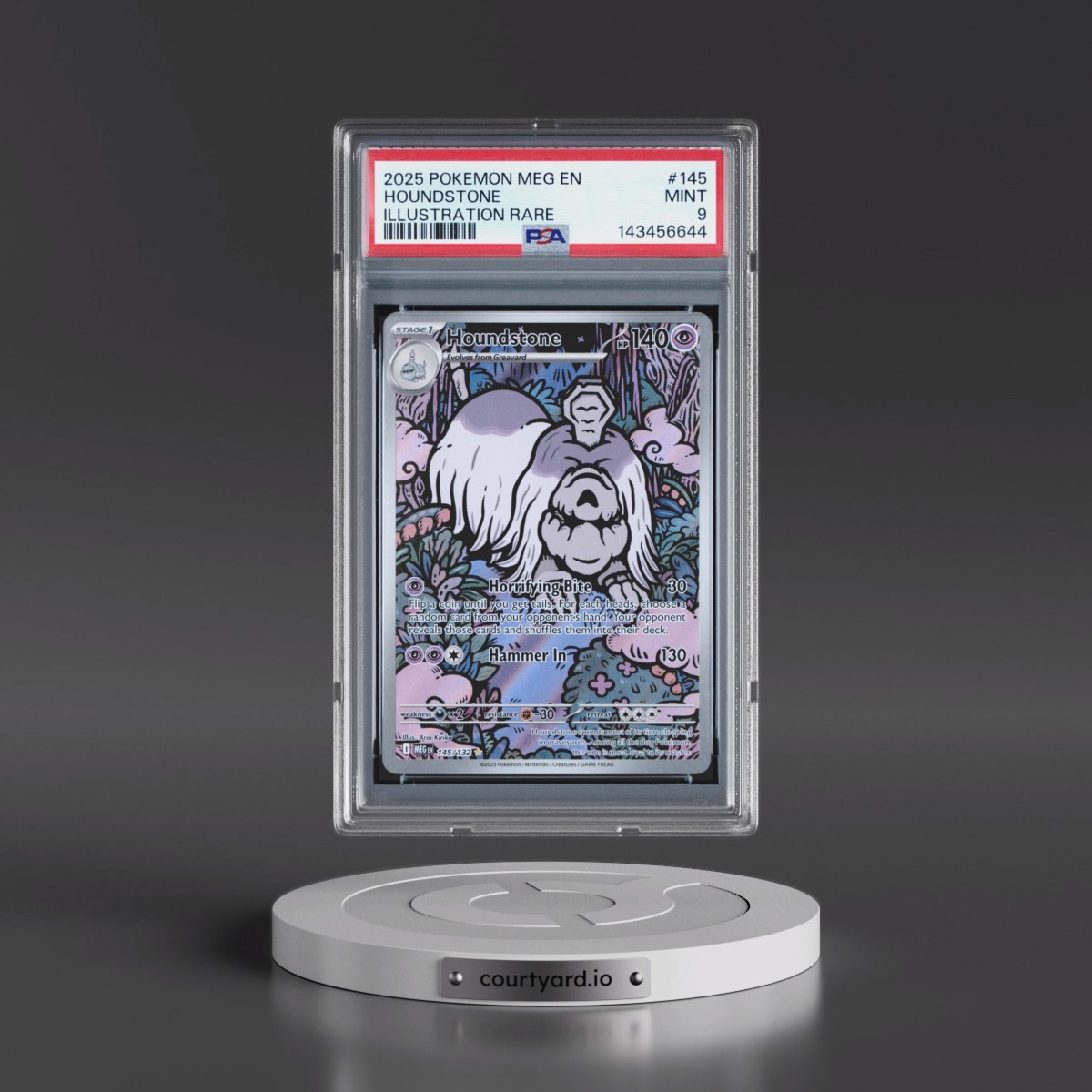 2025 Pokémon Meg EN-Mega Evolution #145 Houndstone - Illustration Rare (PSA 9 MINT)