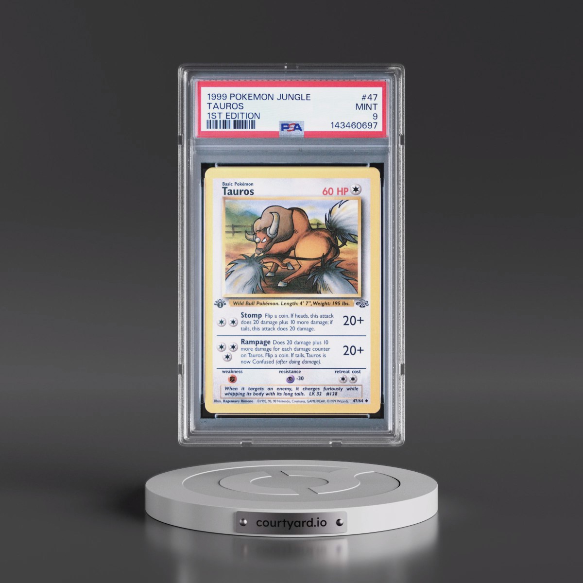 1999 Pokémon Jungle #47 Tauros - 1st Edition (PSA 9 MINT)