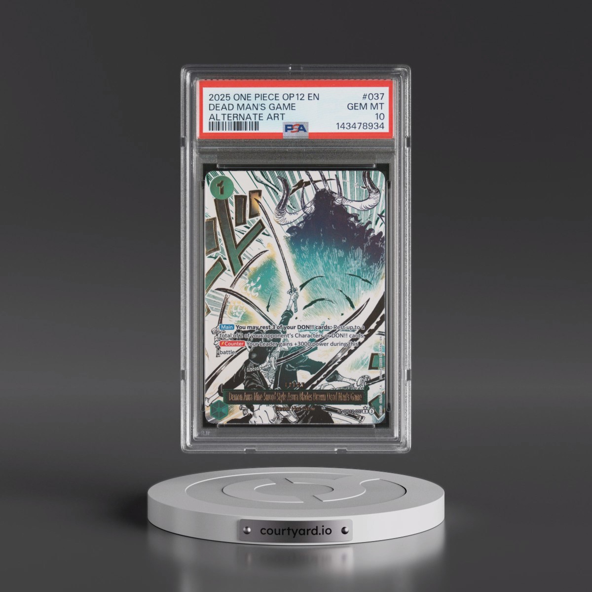 2025 One Piece OP12-Legacy of the Master #037 Demon Aura Nine-Sword Style Asura Blades Drawn Dead Man's Game - Alternate Art (PSA 10 GEM MINT) - Photo