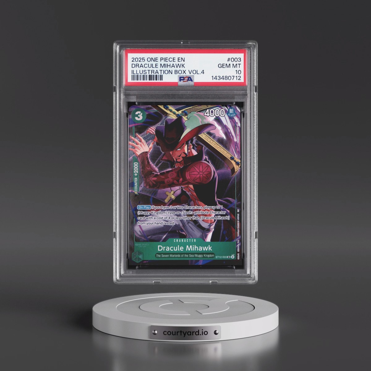 2025 One Piece Promos #003 Dracule Mihawk - Illustration Box Vol.4 (PSA 10 GEM MINT)