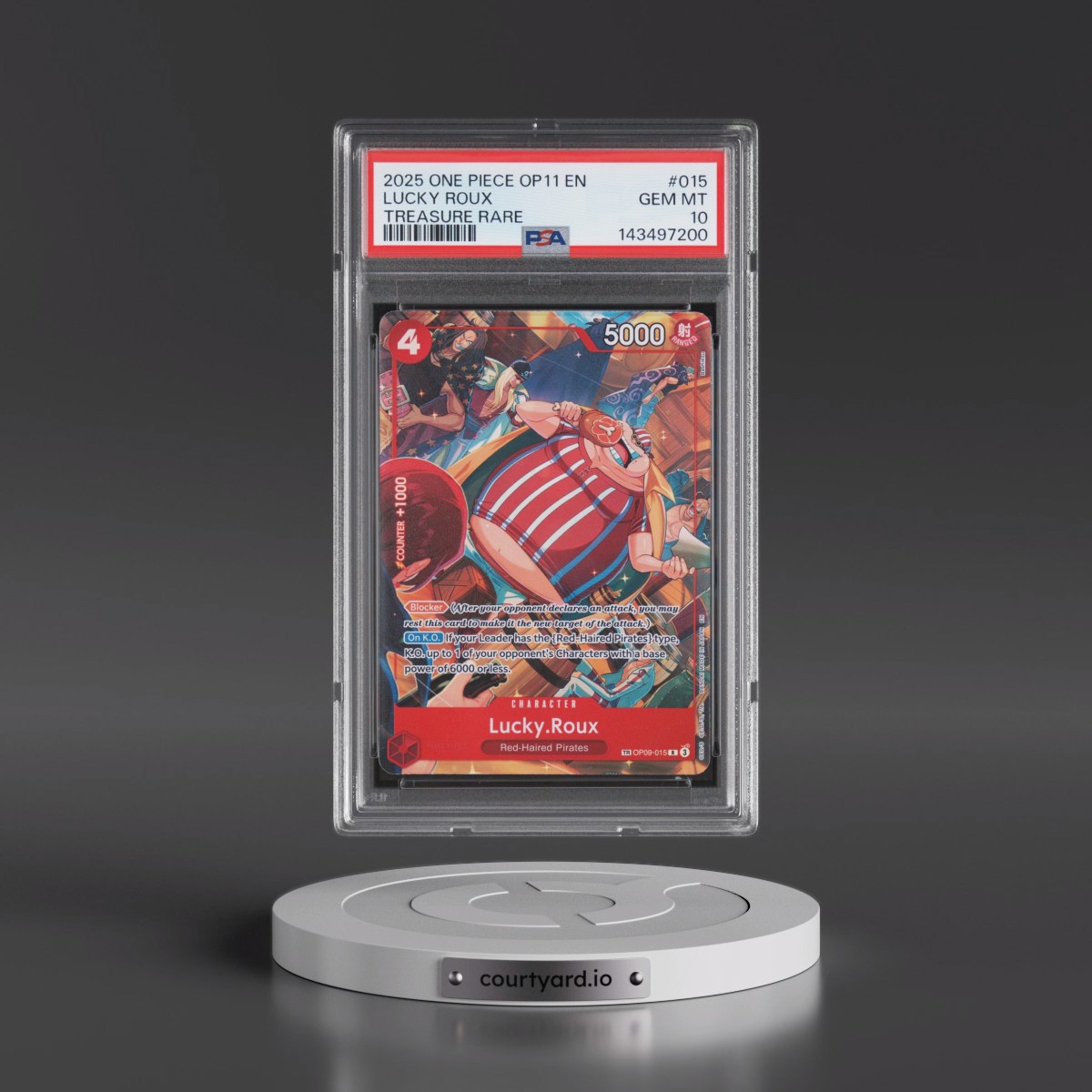 2025 One Piece OP11-A Fist of Divine Speed #015 Lucky Roux - Treasure Rare (PSA 10 GEM MINT)