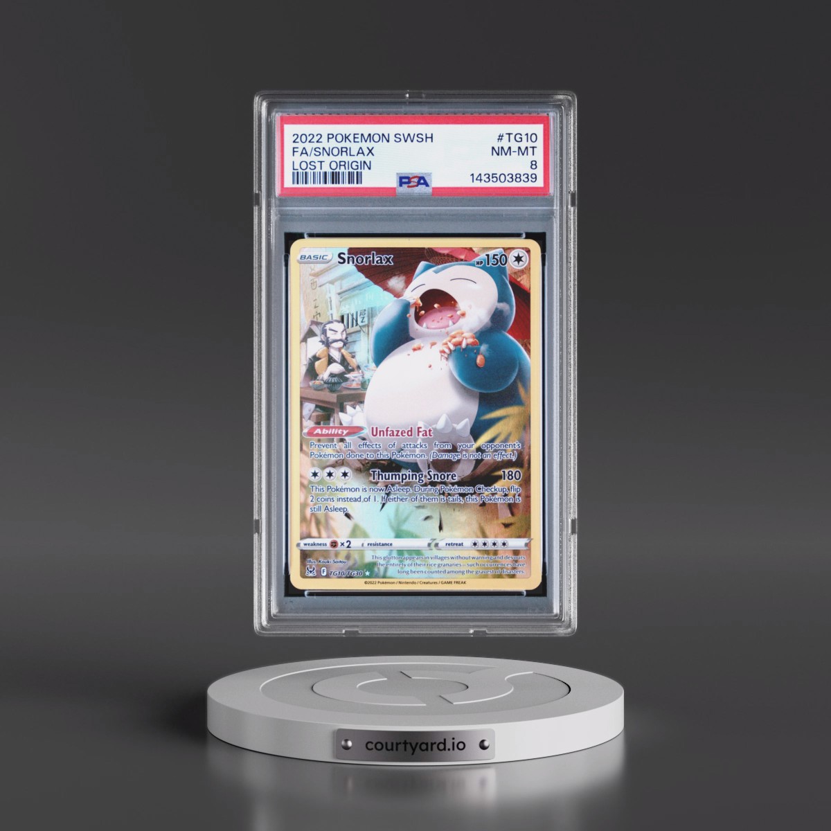 2022 Pokémon Sword & Shield Lost Origin #TG10 Snorlax - Full Art (PSA 8 NM-MT)