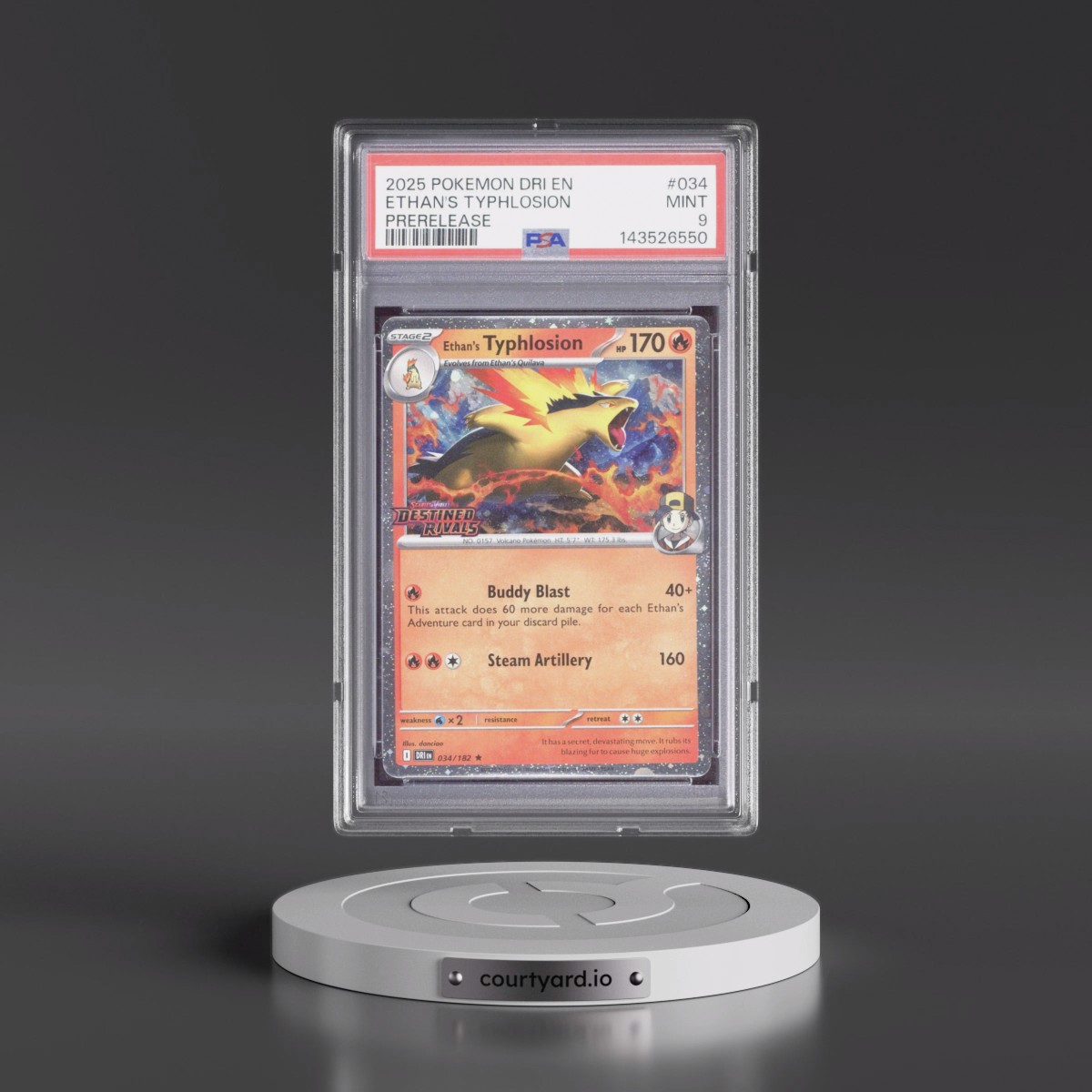 2025 Pokémon Dri EN-Destined Rivals #034 Ethan's Typhlosion - Prerelease (PSA 9 MINT)