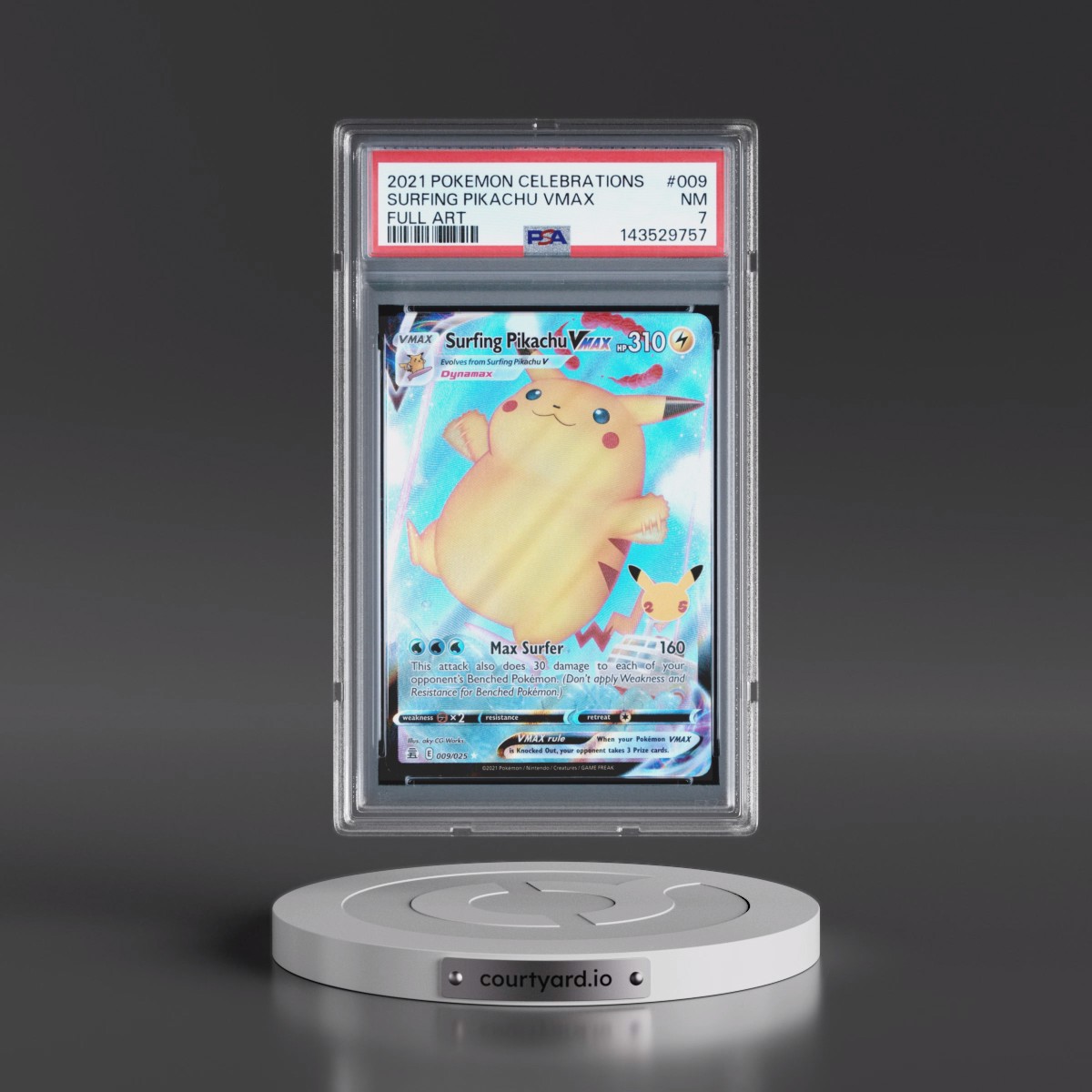2021 Pokémon Celebrations Surfing Pikachu Vmax - Full Art #009 PSA 7