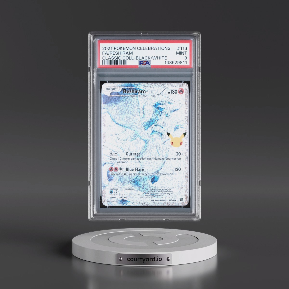 2021 Pokémon Celebrations Classic Collection #113 Reshiram - Full Art (PSA 9 MINT)