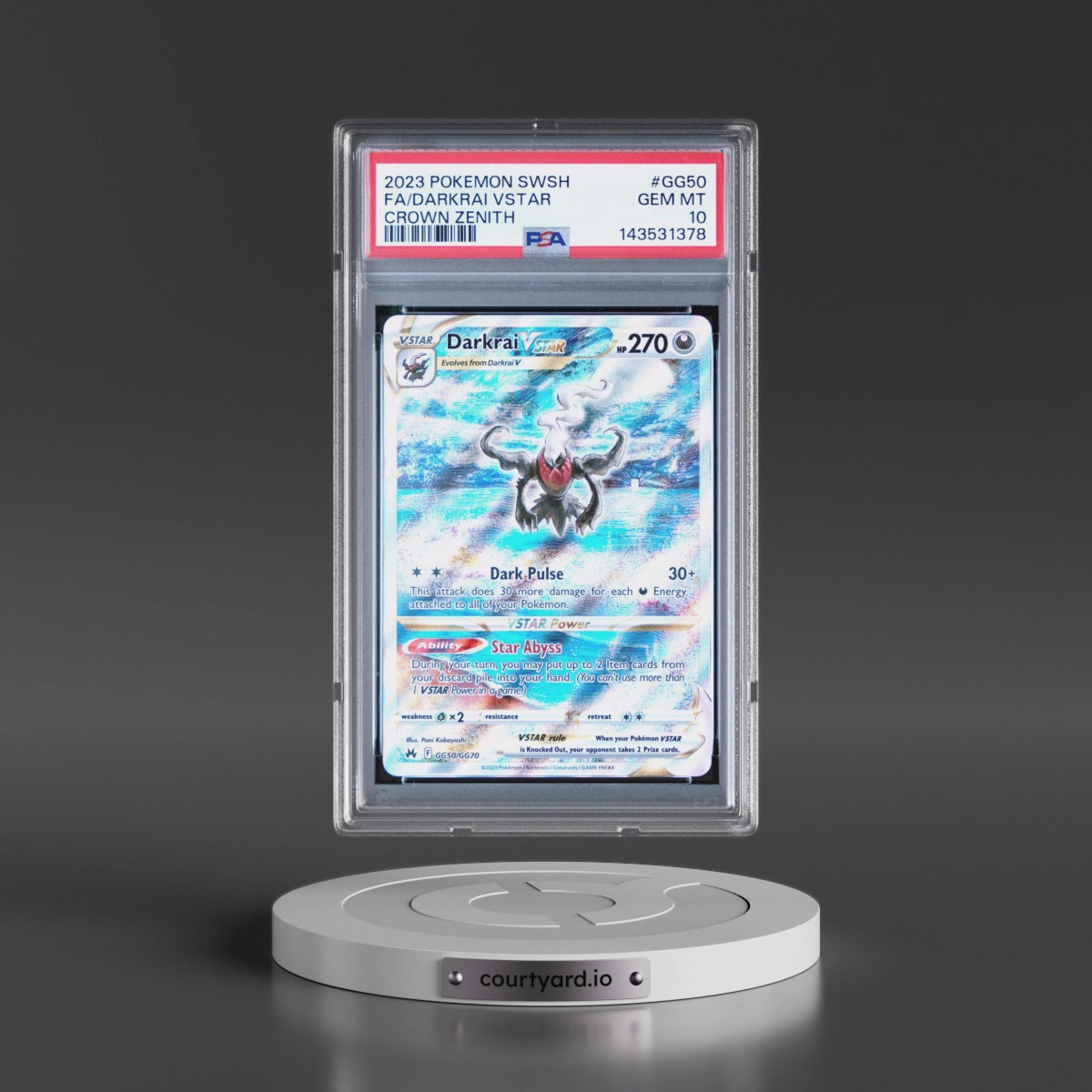 2023 Pokémon Sword and Shield Crown Zenith #GG50 Darkrai Vstar - Full Art (PSA 10 GEM MINT)