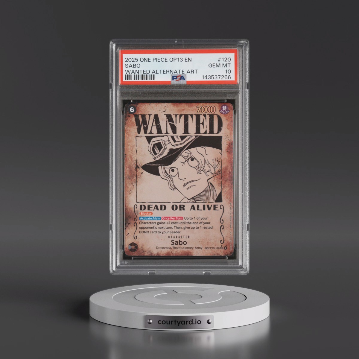2025 One Piece OP13-Carrying on His Will #120 Sabo - Wanted Alternate Art (PSA 10 GEM MINT)