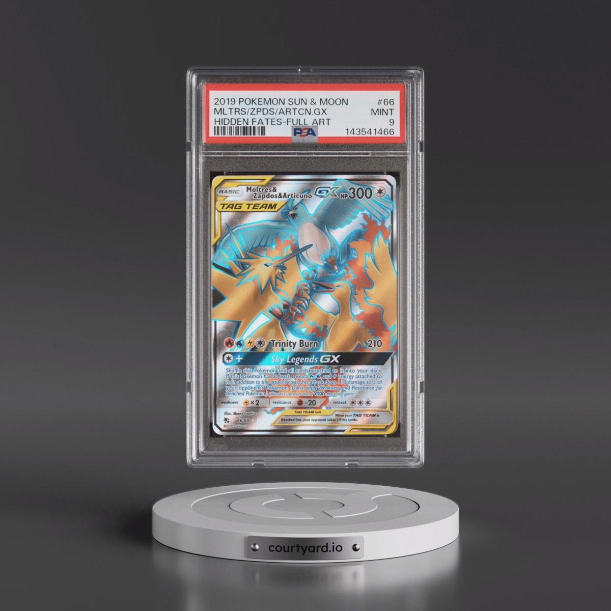 2019 Pokémon Sun & Moon Hidden Fates #66 Moltres & Zapdos & Articuno GX - Holo Full Art (PSA 9 MINT)