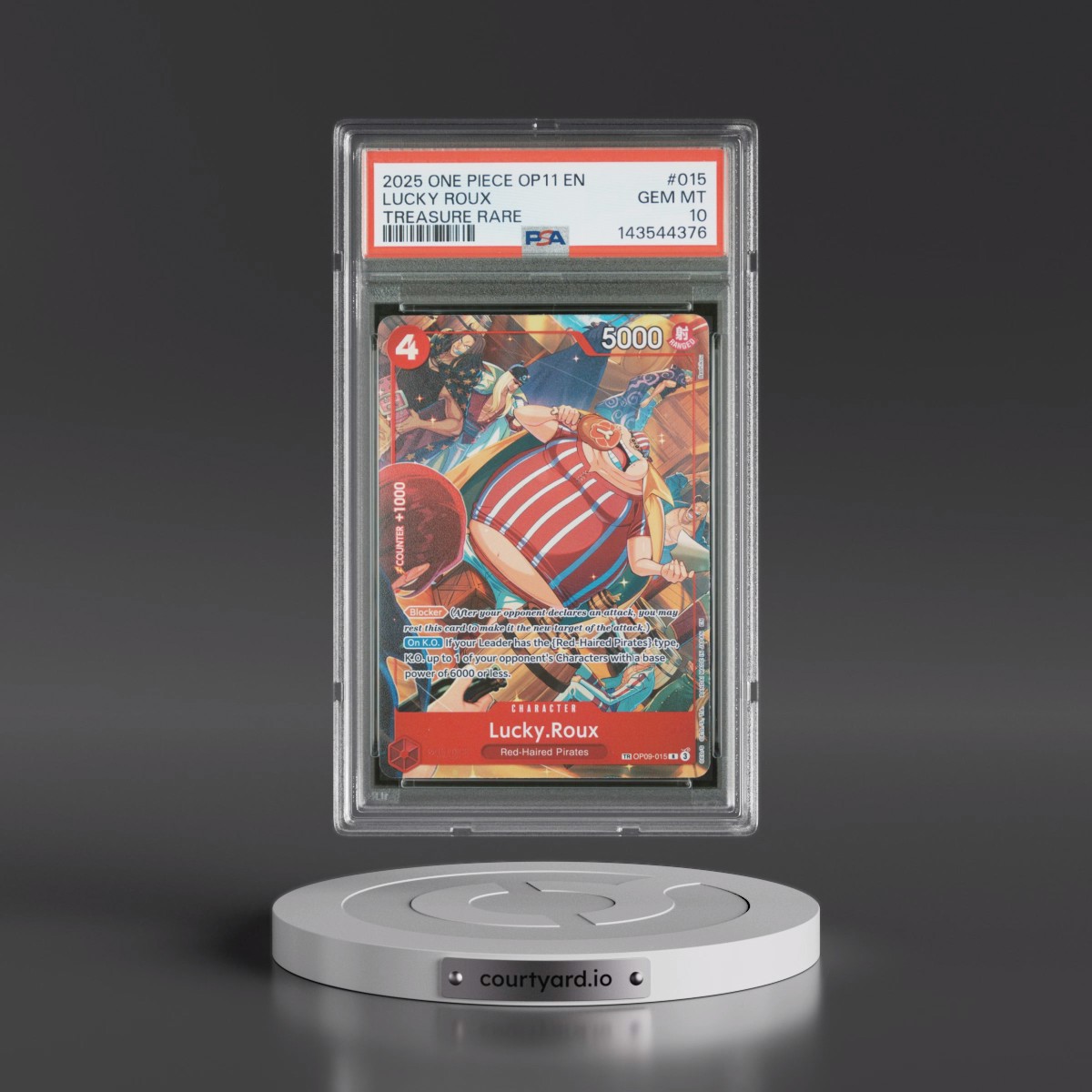 2025 One Piece OP11-A Fist of Divine Speed #015 Lucky Roux - Treasure Rare (PSA 10 GEM MINT)