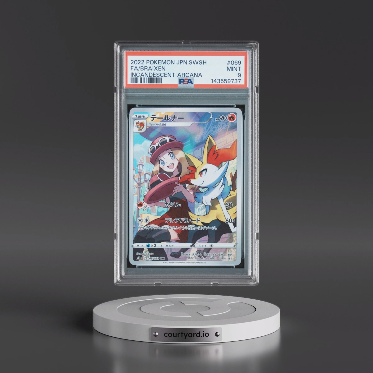 2022 Pokémon Sword & Shield Incandescent Arcana #069 Braixen - Full Art (PSA 9 MINT)