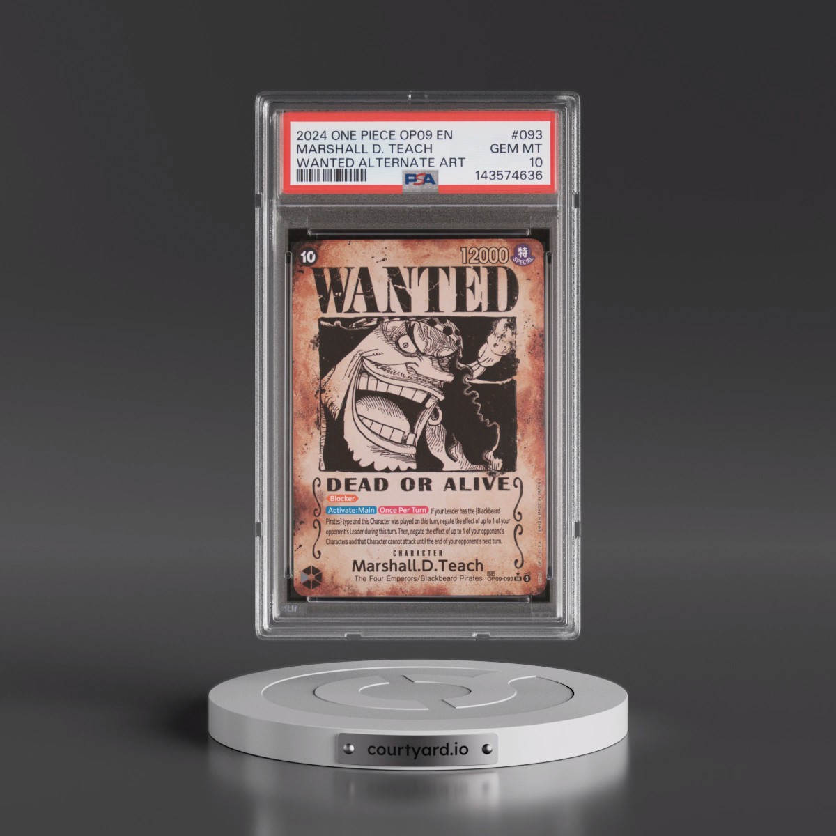 2024 One Piece OP09-Emperors in the New World #093 Marshall D. Teach - Wanted Alternate Art (PSA 10 GEM MINT)