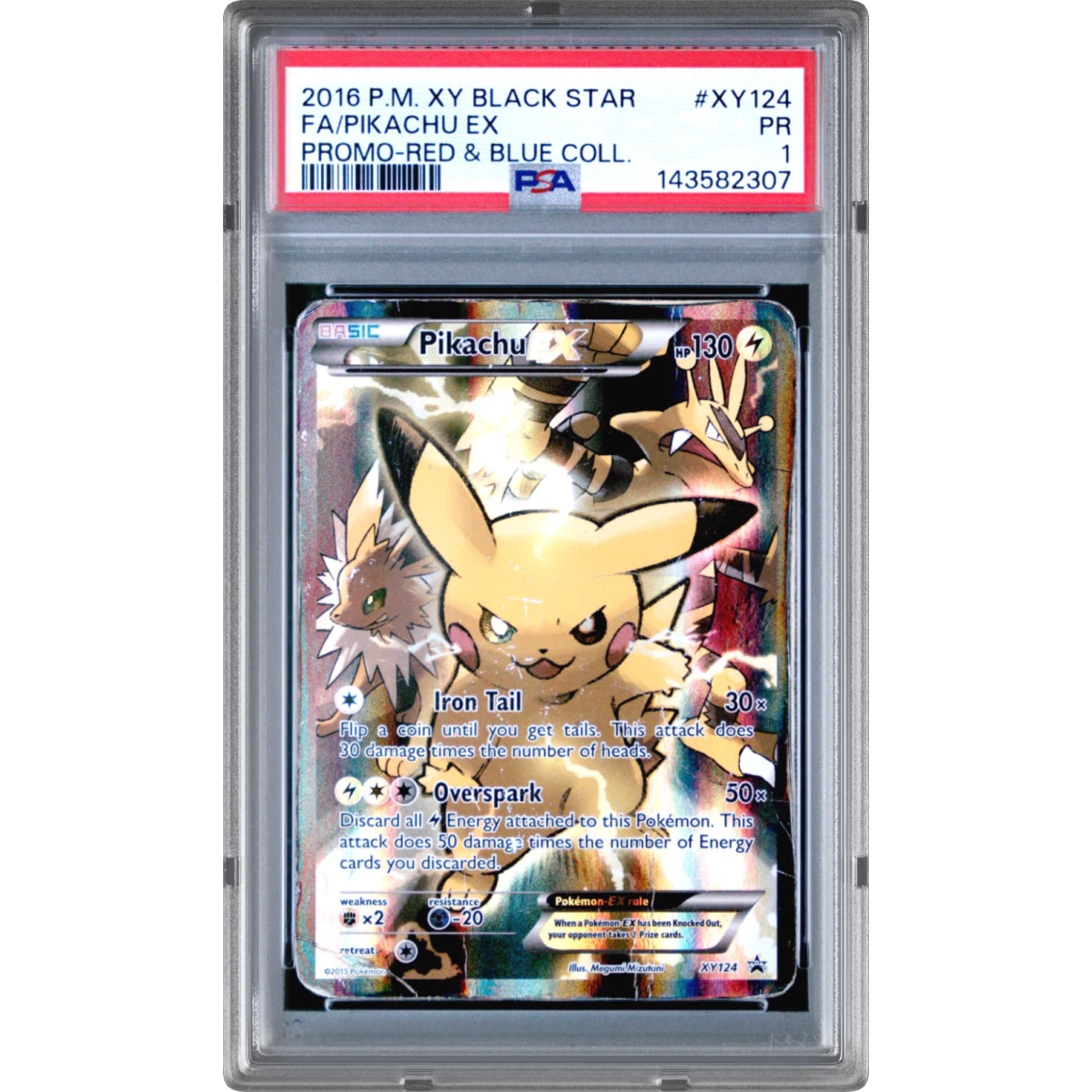 2016 Pokémon XY Black Star Promo #XY124 Pikachu EX - Holo Full Art Red & Blue Collection (PSA 1 PR)