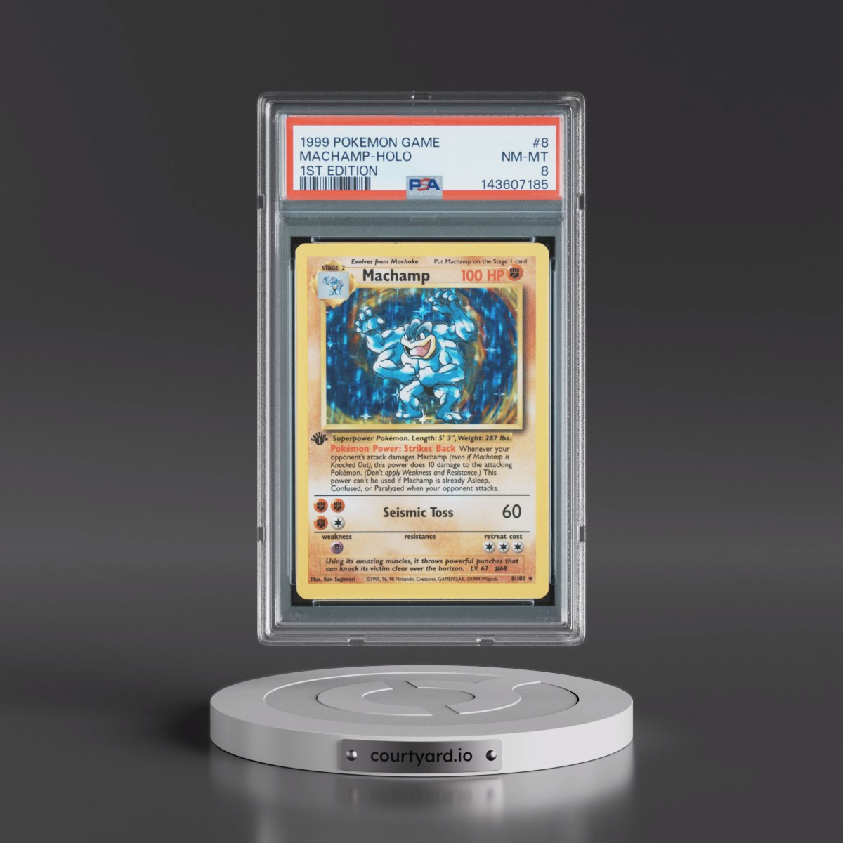 1999 Pokémon Game #8 Machamp - 1st Edition Holo (PSA 8 NM-MT)