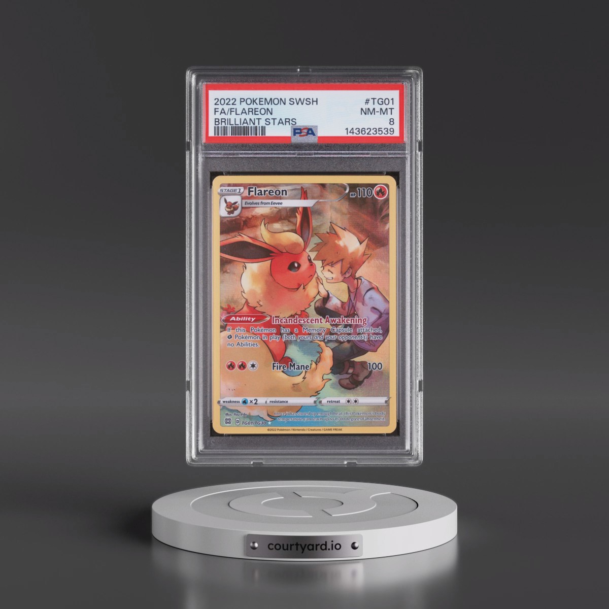 2022 Pokémon Sword & Shield Brilliant Stars #TG01 Flareon - Full Art (PSA 8 NM-MT)
