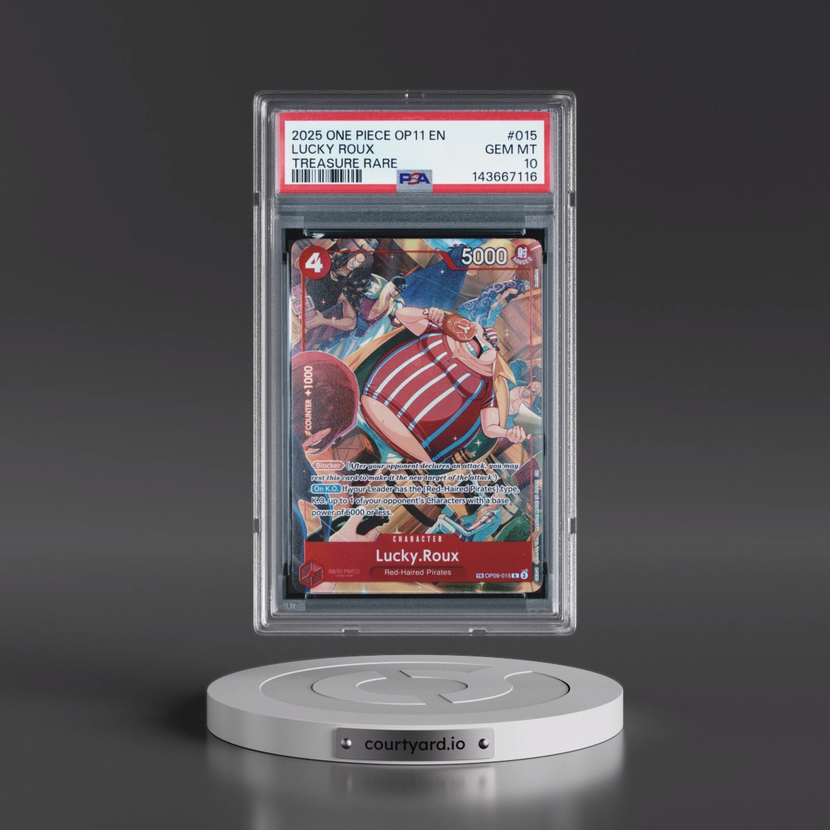 2025 One Piece OP11-A Fist of Divine Speed #015 Lucky Roux - Treasure Rare (PSA 10 GEM MINT)