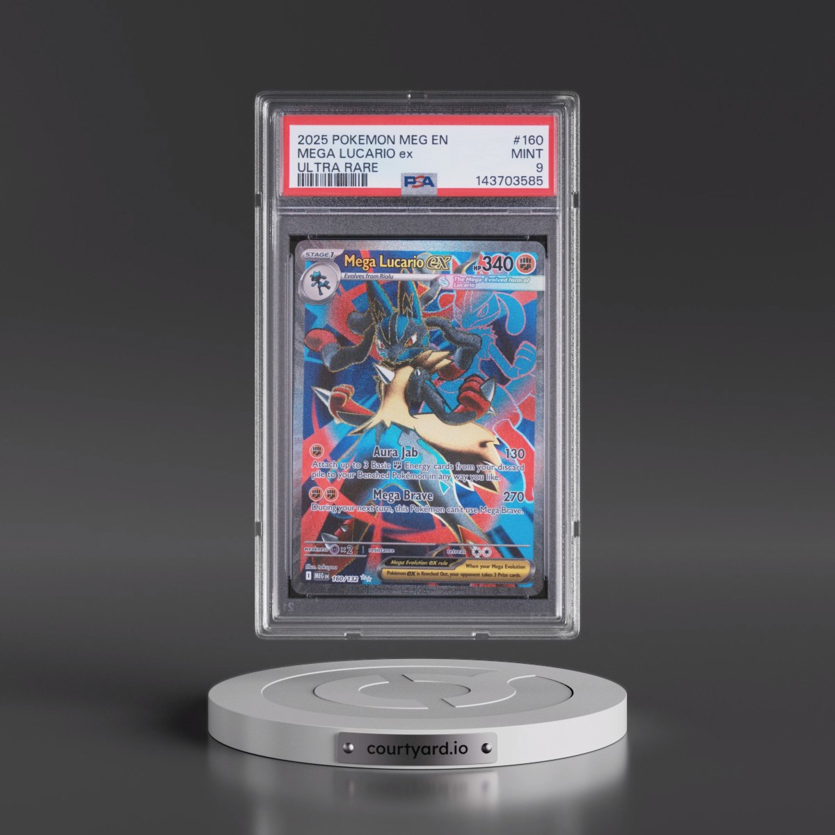 2025 Pokémon Meg EN-Mega Evolution #160 Mega Lucario EX - Holo Ultra Rare (PSA 9 MINT)