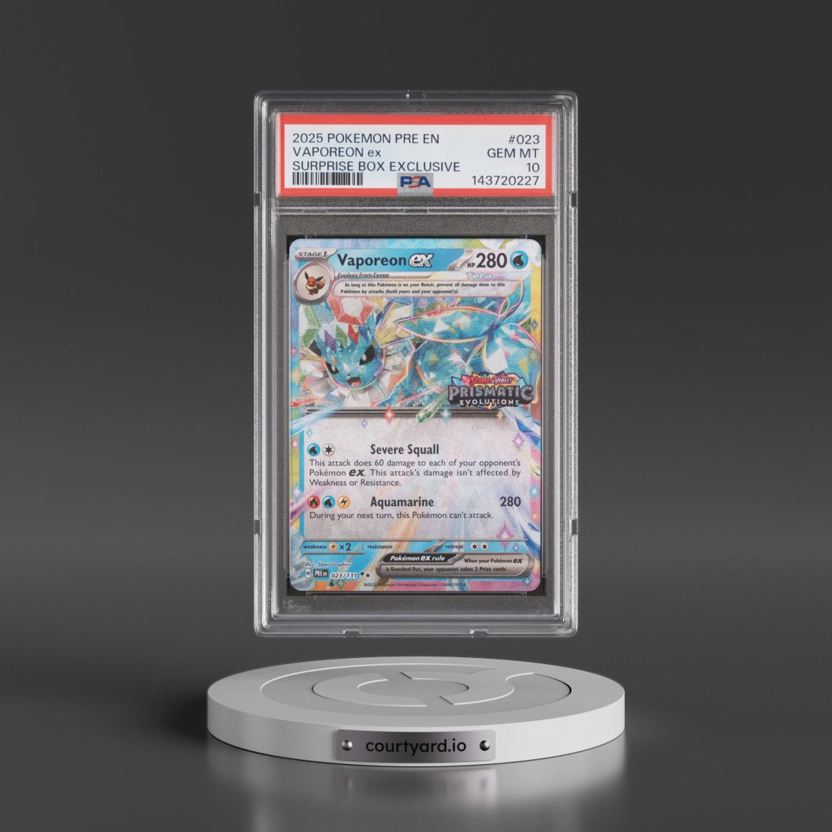 2025 Pokémon Pre EN-Prismatic Evolutions #023 Vaporeon EX - Holo Surprise Box Exclusive (PSA 10 GEM MINT)