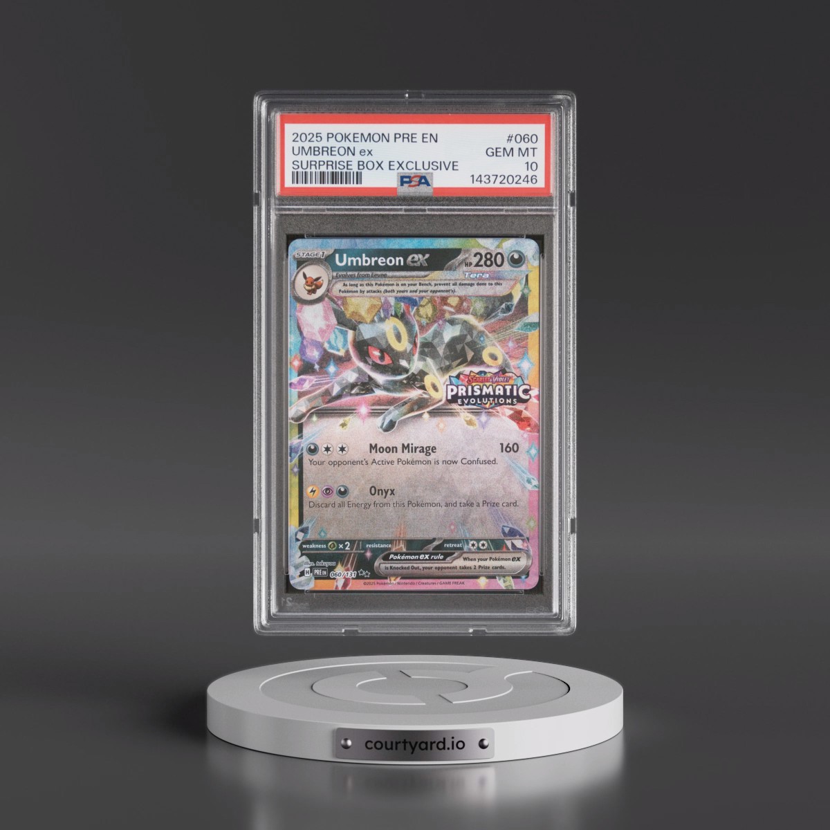 2025 Pokémon Pre EN-Prismatic Evolutions #060 Umbreon EX - Holo Surprise Box Exclusive (PSA 10 GEM MINT)