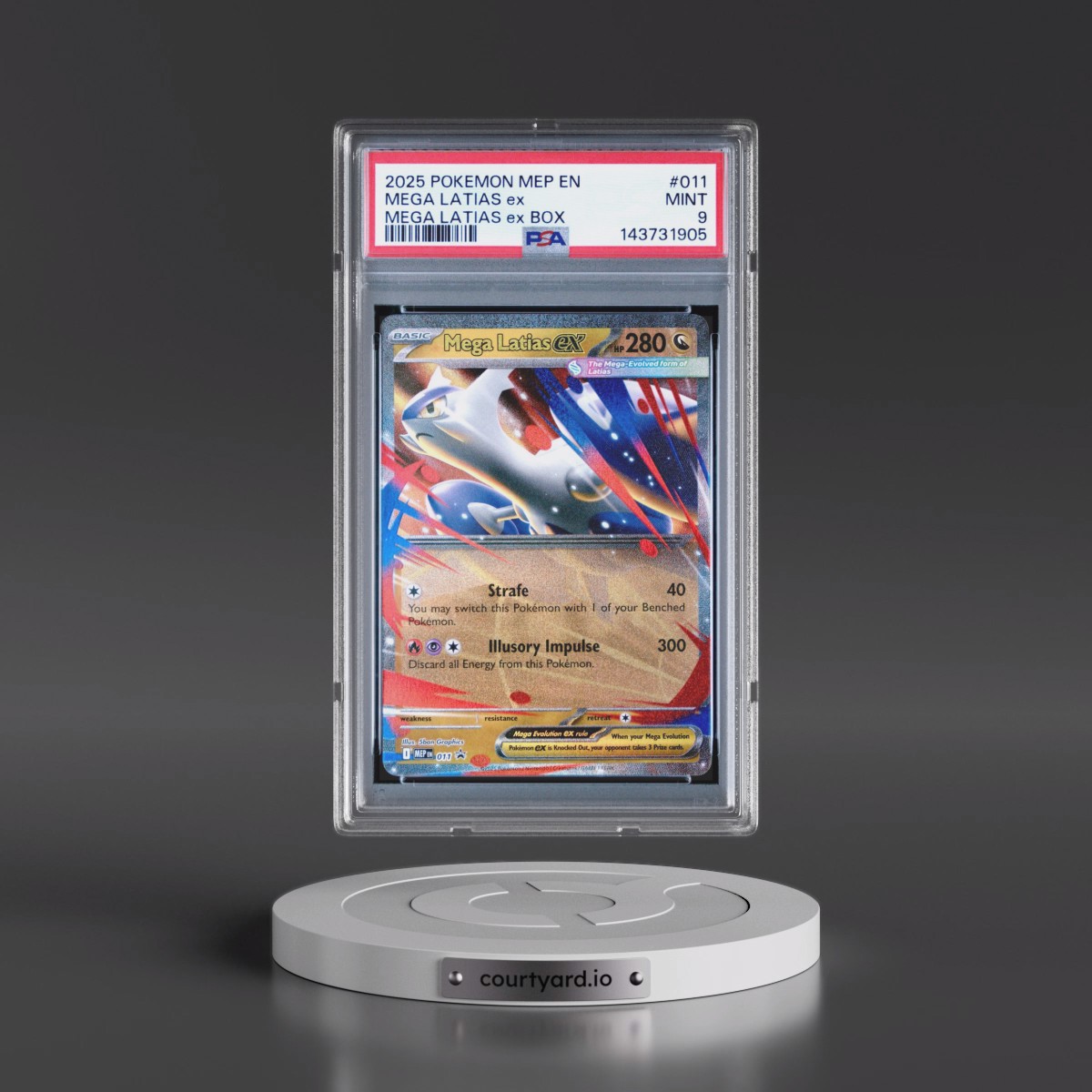 2025 Pokémon Mep EN-Me Black Star Promo #011 Mega Latias EX - Holo Mega Latias EX Box (PSA 9 MINT)