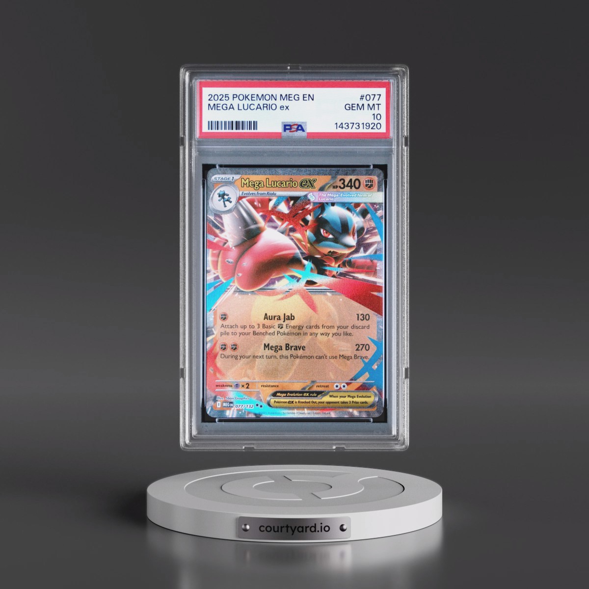 2025 Pokémon Meg EN-Mega Evolution #077 Mega Lucario EX - Holo (PSA 10 GEM MINT)