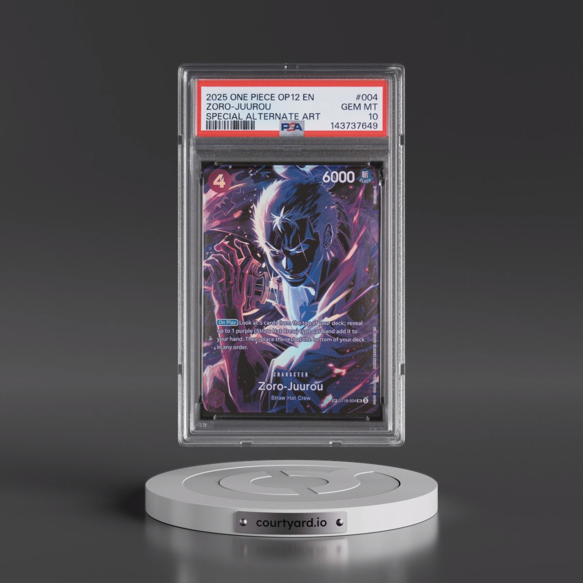 2025 One Piece OP12-Legacy of the Master #004 Zoro-Juurou - Special Alternate Art (PSA 10 GEM MINT)