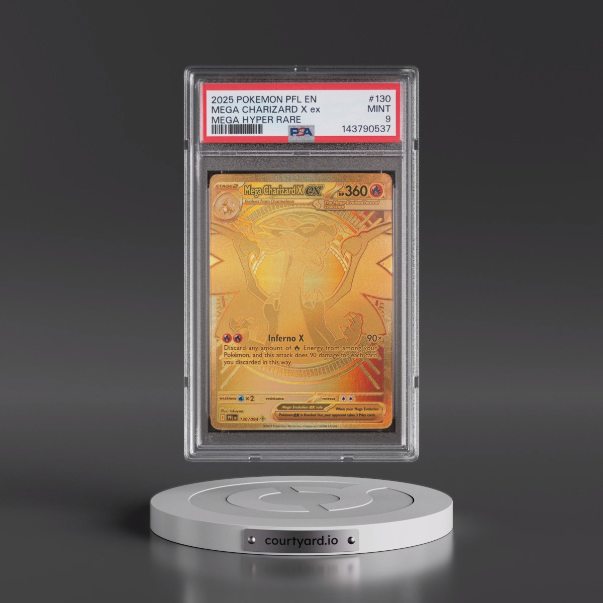 2025 Pokémon Pfl EN-Phantasmal Flames #130 Mega Charizard X EX - Holo Mega Hyper Rare (PSA 9 MINT)