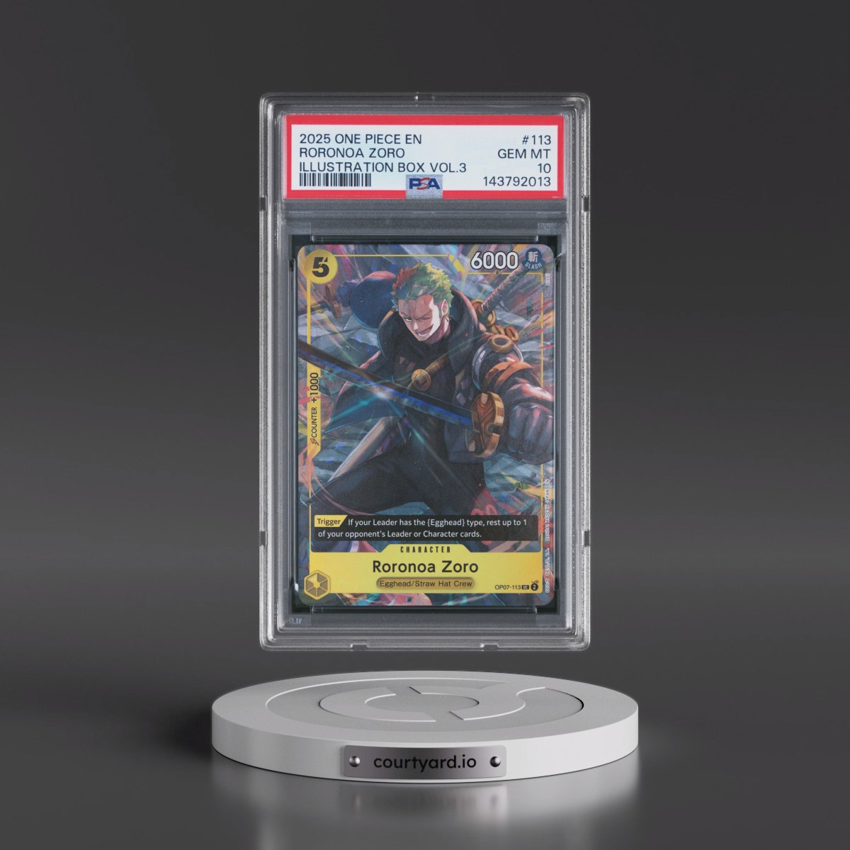 2025 One Piece Promos #113 Roronoa Zoro - Illustration Box Vol.3 (PSA 10 GEM MINT)