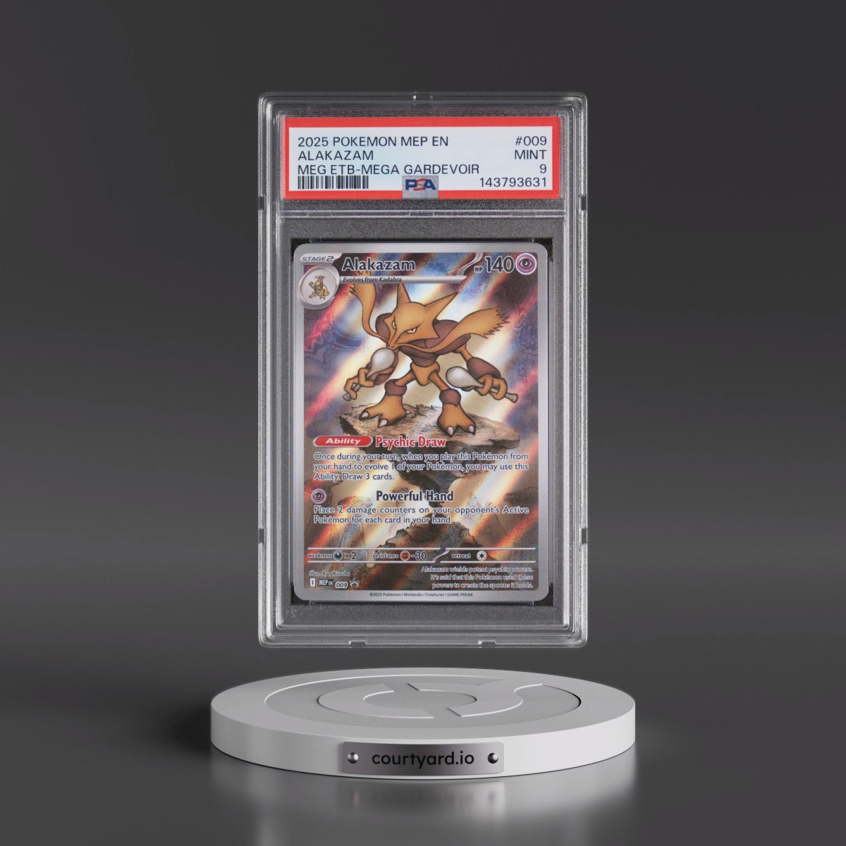 2025 Pokémon Mep EN-Me Black Star Promo #009 Alakazam - Mega Evolution Elite Trainer Box-Mega Gardevoir (PSA 9 MINT)