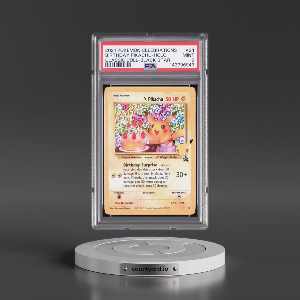 2021 Pokémon Celebrations Classic Collection #24 Birthday Pikachu - Holo (PSA 9 MINT)