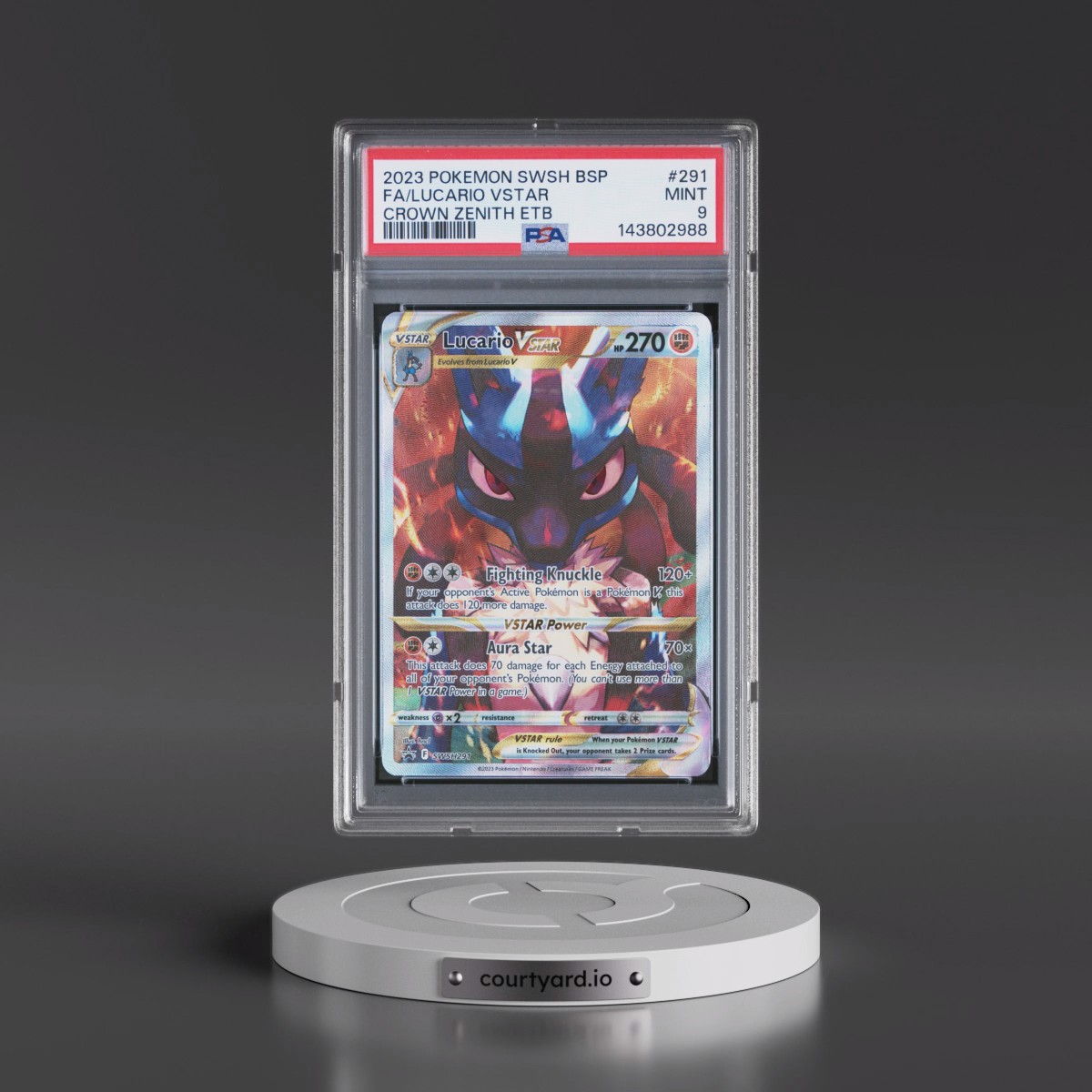 2023 Pokémon Swsh Black Star Promo #291 Lucario Vstar - Full Art Crown Zenith Elite Trainer Box (PSA 9 MINT)