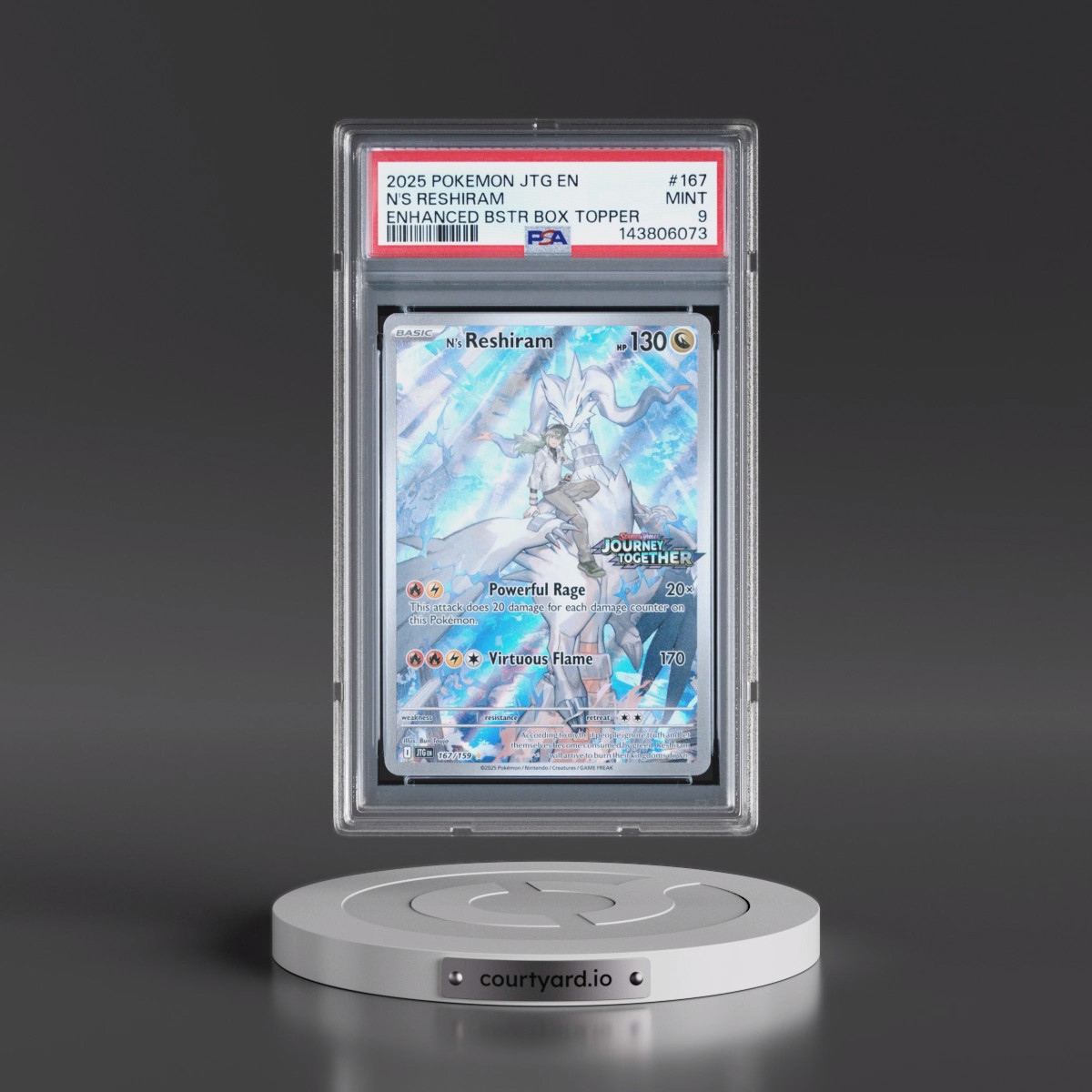 2025 Pokémon Jtg EN-Journey Together #167 N's Reshiram - Enhanced Booster Box Topper (PSA 9 MINT)