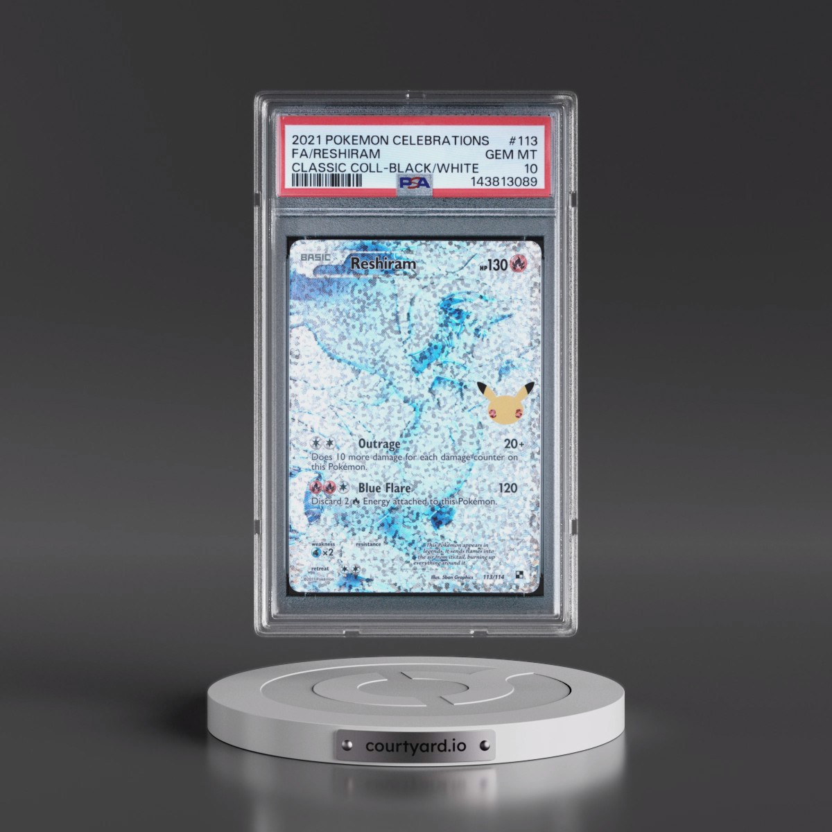 2021 Pokémon Celebrations Classic Collection #113 Reshiram - Full Art (PSA 10 GEM MINT)