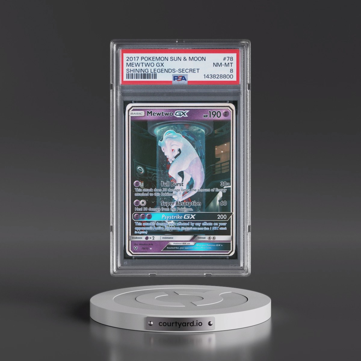 2017 Pokémon Sun & Moon Shining Legends #78 Mewtwo GX - Holo Secret (PSA 8 NM-MT)