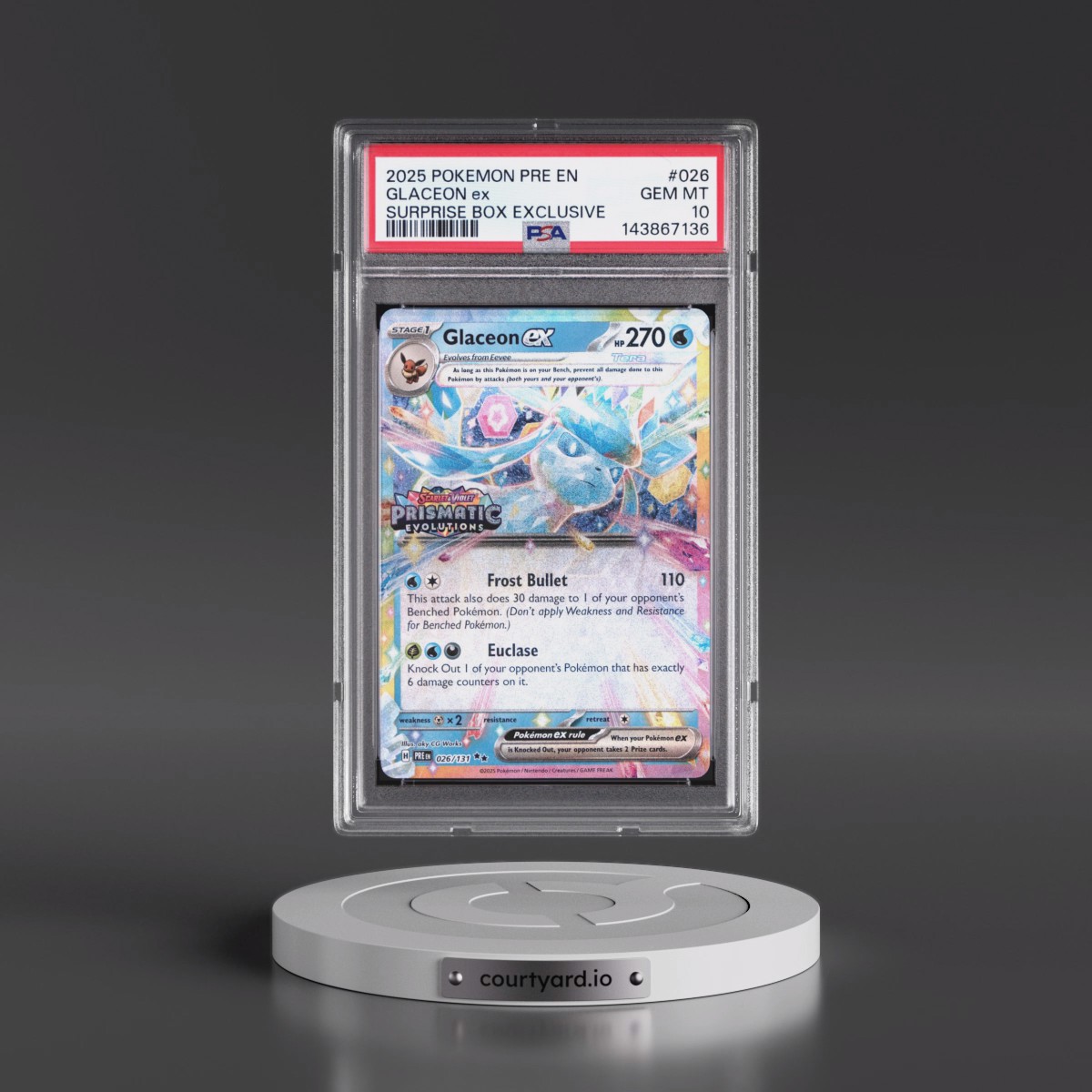 2025 Pokémon Pre EN-Prismatic Evolutions #026 Glaceon EX - Holo Surprise Box Exclusive (PSA 10 GEM MINT)