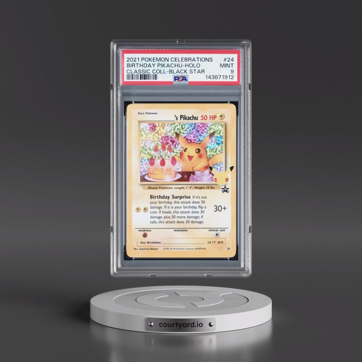 2021 Pokémon Celebrations Classic Collection #24 Birthday Pikachu - Holo (PSA 9 MINT)