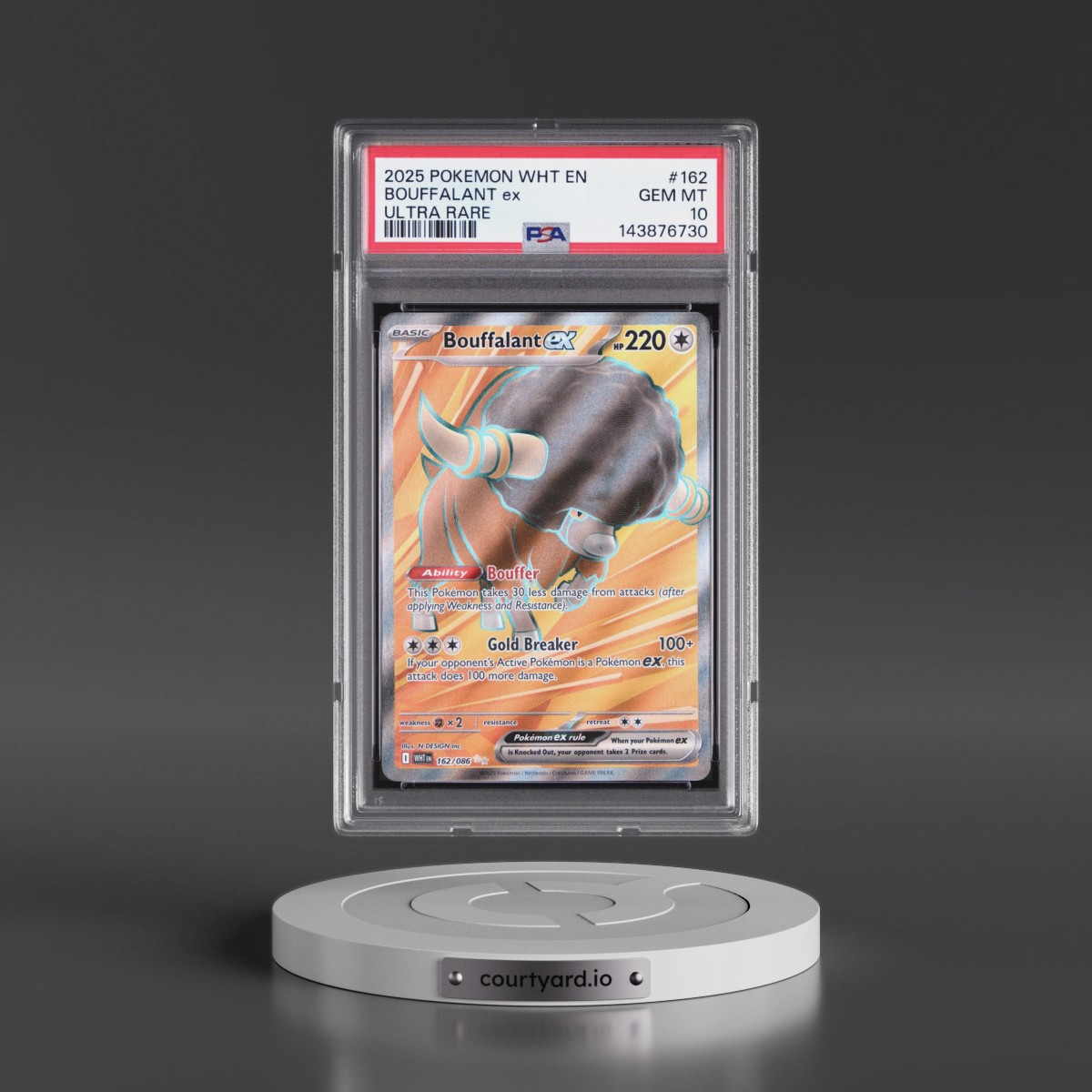 2025 Pokémon Wht EN-White Flare #162 Bouffalant EX - Holo Ultra Rare (PSA 10 GEM MINT)