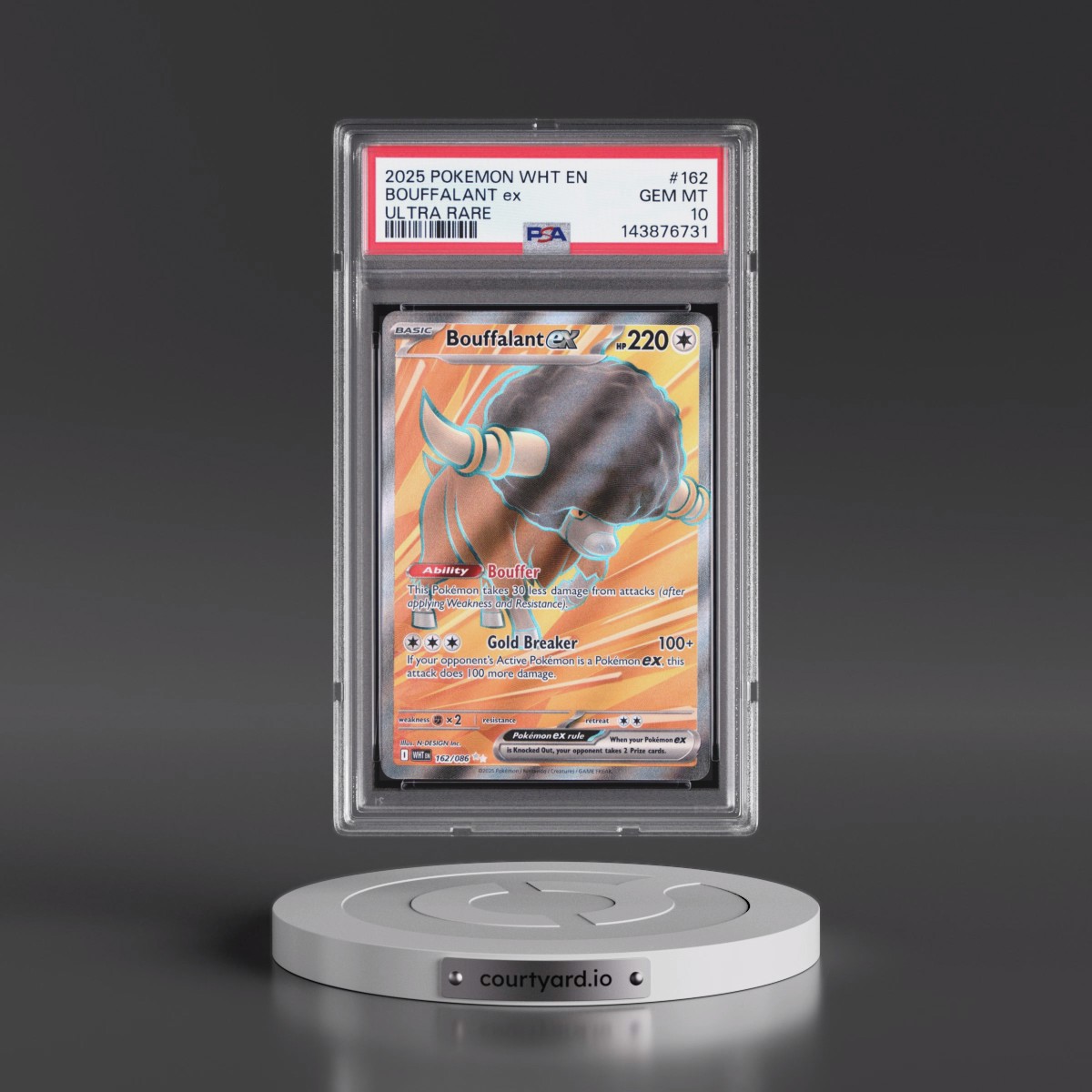 2025 Pokémon Wht EN-White Flare #162 Bouffalant EX - Holo Ultra Rare (PSA 10 GEM MINT)