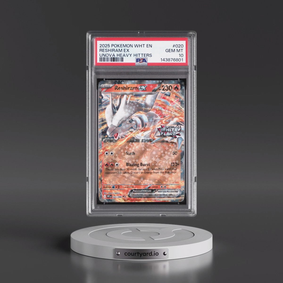 2025 Pokémon Wht EN-White Flare #020 Reshiram EX - Holo Unova Heavy Hitters Premium Collection (PSA 10 GEM MINT)