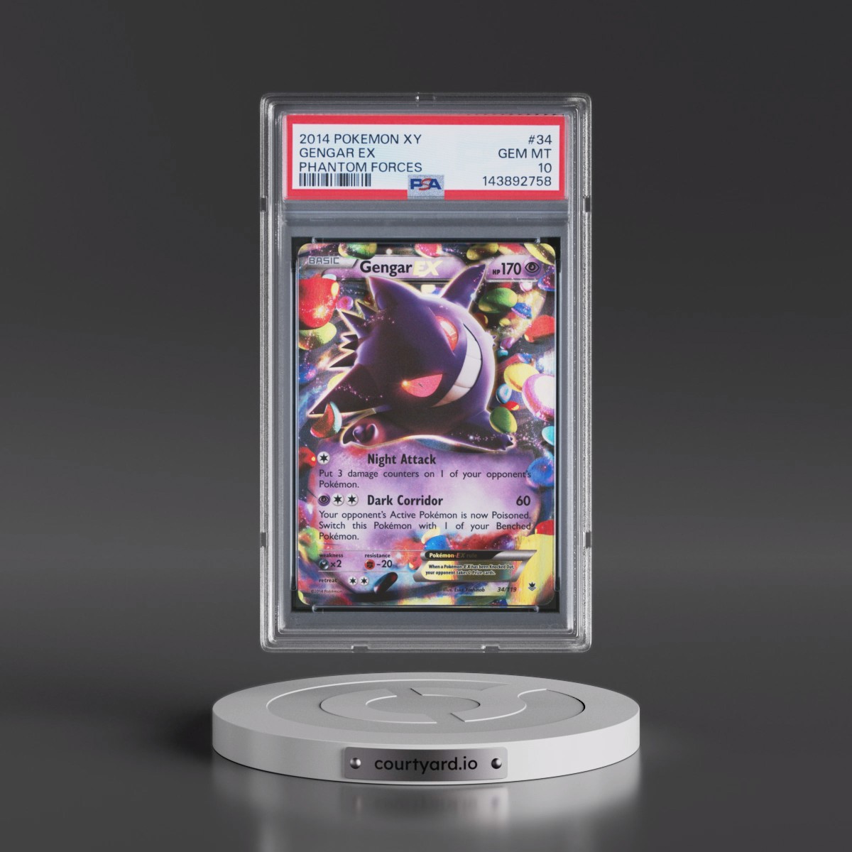 2014 Pokémon XY Phantom Forces #34 Gengar EX - Holo (PSA 10 GEM MINT)