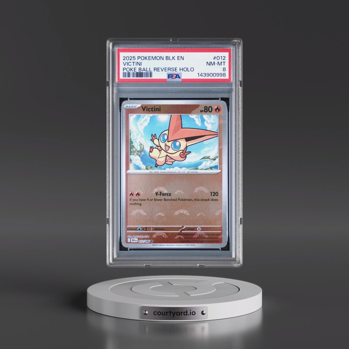 2025 Pokémon Blk EN-Black Bolt #012 Victini - Reverse Holo Poke Ball (PSA 8 NM-MT)