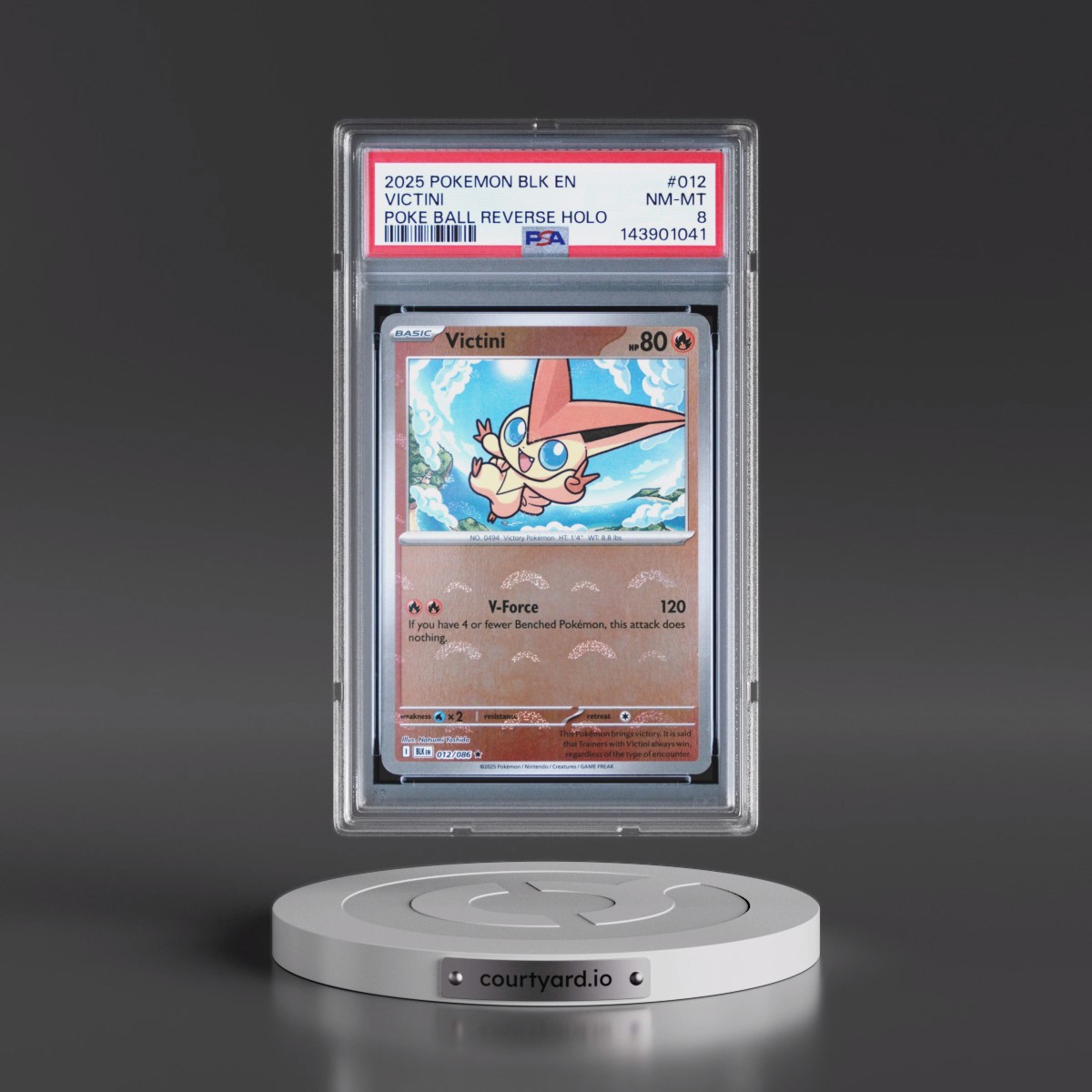 2025 Pokémon Blk EN-Black Bolt #012 Victini - Reverse Holo Poke Ball (PSA 8 NM-MT)