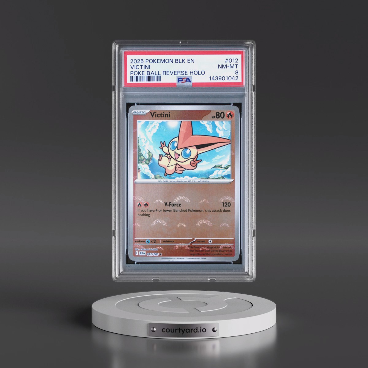 2025 Pokémon Blk EN-Black Bolt #012 Victini - Reverse Holo Poke Ball (PSA 8 NM-MT)