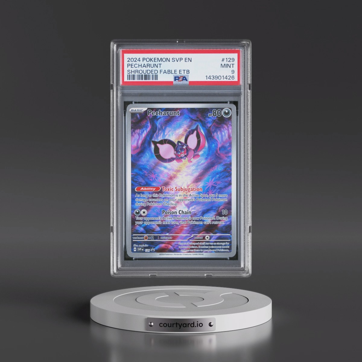 2024 Pokémon Svp EN-SV Black Star Promo #129 Pecharunt - Shrouded Fable Elite Trainer Box (PSA 9 MINT)