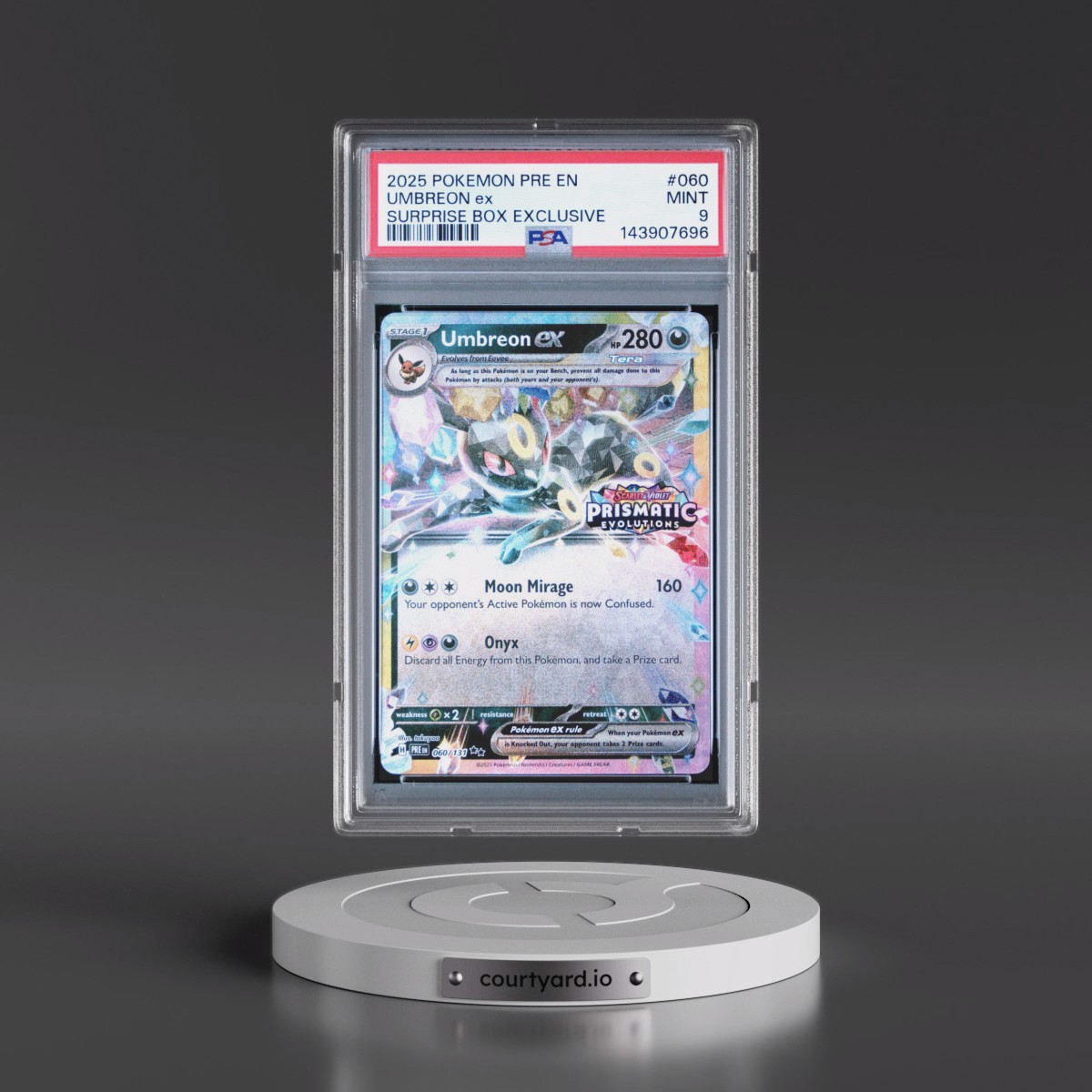 2025 Pokémon Pre EN-Prismatic Evolutions #060 Umbreon EX - Holo Surprise Box Exclusive (PSA 9 MINT)