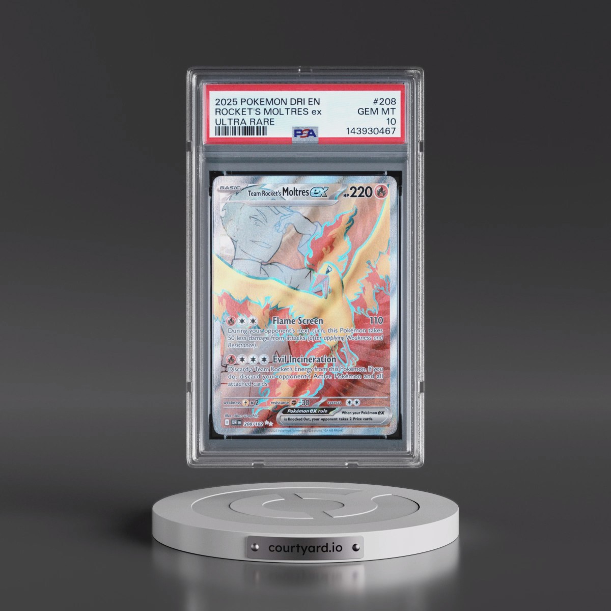 2025 Pokémon Dri EN-Destined Rivals #208 Team Rocket's Moltres EX - Holo Ultra Rare (PSA 10 GEM MINT)