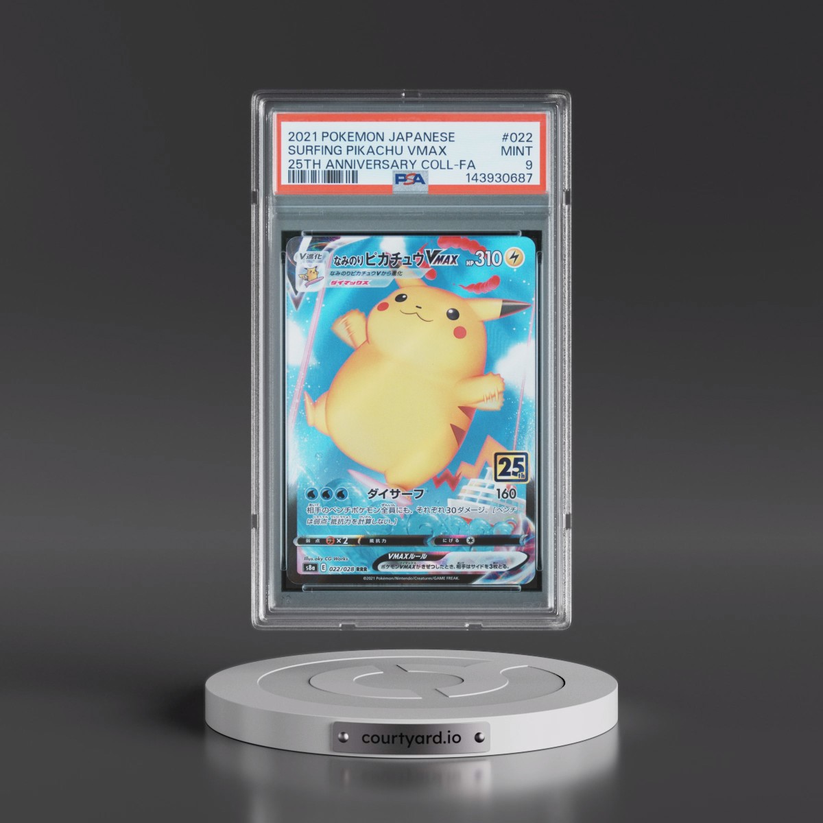 2021 Pokémon 25th Anniversary Collection #022 Surfing Pikachu Vmax - Full Art (PSA 9 MINT)