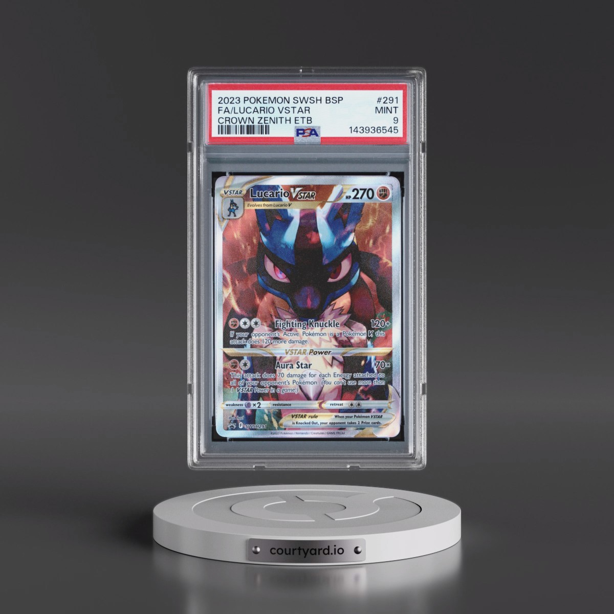 2023 Pokémon Swsh Black Star Promo #291 Lucario Vstar - Full Art Crown Zenith Elite Trainer Box (PSA 9 MINT)