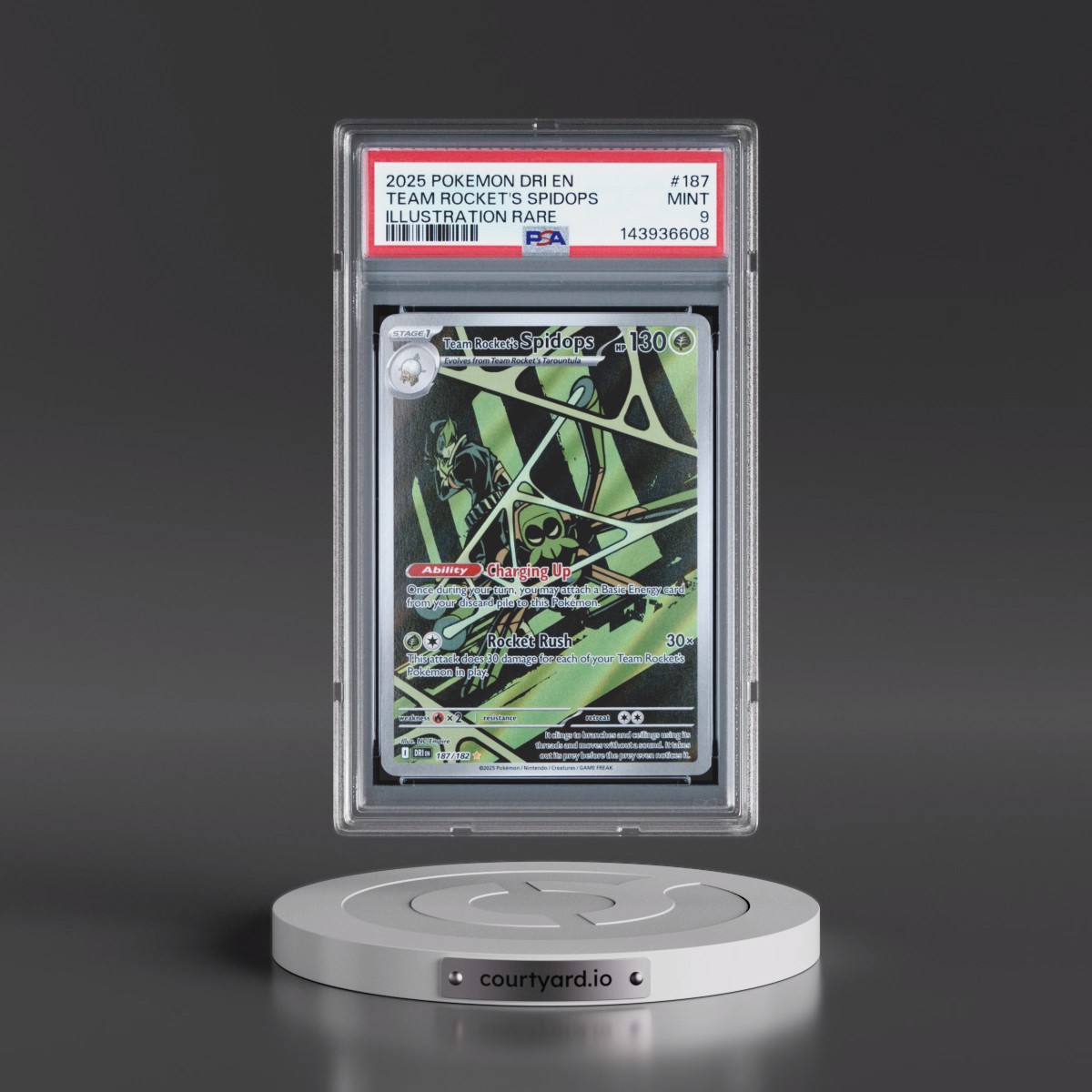 2025 Pokémon Dri EN-Destined Rivals #187 Team Rocket's Spidops - Illustration Rare (PSA 9 MINT)